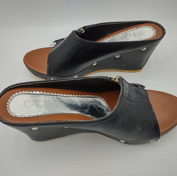 D.F Size 40 Black Leather Mule Shoes - Picture 7 of 15